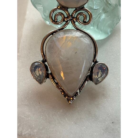 925 Sterling Large Rainbow Moonstone & Opalite Pendant - Picture 5 of 6